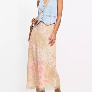 Loft Floral Lace Trim Bias Midi Skirt